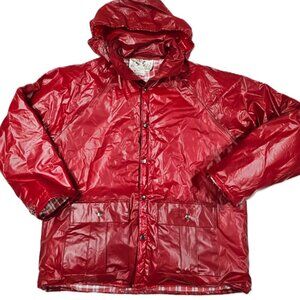 Duck Bay Men’s Large Red Zip-Away Hood Jacket Vintage Flannel Lined